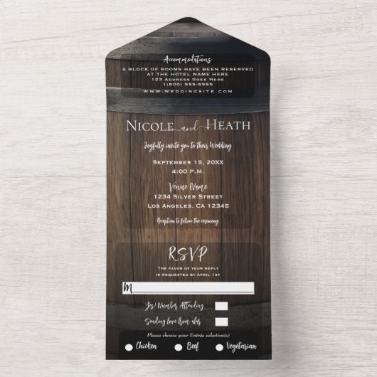 Minimale Rustische landelijke Barrel-bruiloft All In One Uitnodiging (Binnen)