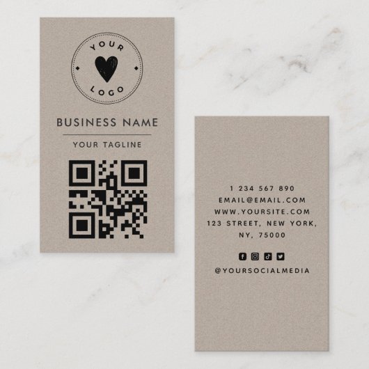 Minimale Rusty Kraft Voeg je eigen Qr-code toe Visitekaartje (Voorkant / Achterkant)