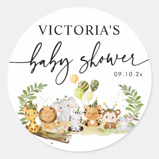 Minimale Safari Animals Baby shower Envelope Favor Ronde Sticker (Voorkant)