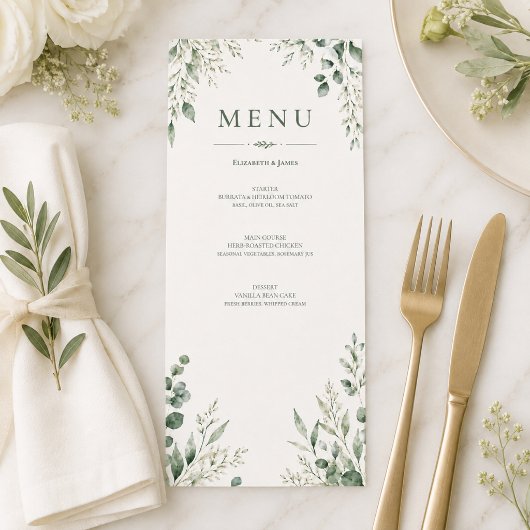 Minimale Sage Botanische Trouwmenu Aangepaste Deta Menu