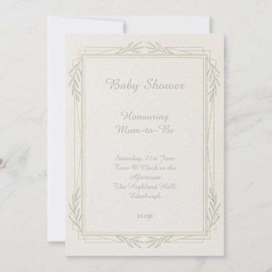 Minimale Sage Goud Baby Shower Uitnodiging (Voorkant)