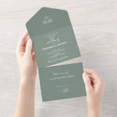 Minimale Sage Green Branch Calligraphy Wedding All In One Uitnodiging (Afscheurbaar)