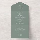 Minimale Sage Green Branch Calligraphy Wedding All In One Uitnodiging (Binnen)