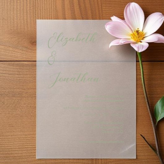 Minimale Sage Green Engagement Party Vellum Uitnodigingen