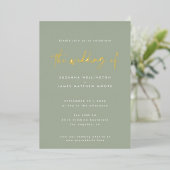 Minimale Sage Green Handwrited Wedding Gold Folie Uitnodiging (Staand Voorkant)