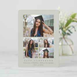 Minimale Sage Green Lijst 4 Foto Afstuderen Aankondiging