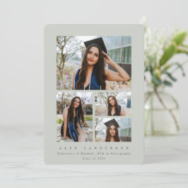 Minimale Sage Green Lijst 4 Foto Afstuderen Aankondiging