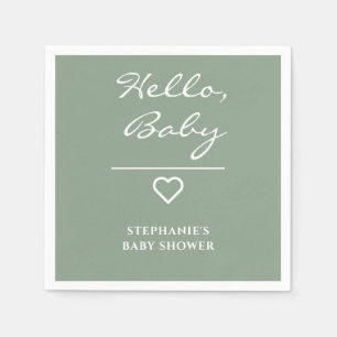 Minimale Sage Green met hart Hallo Baby Servet