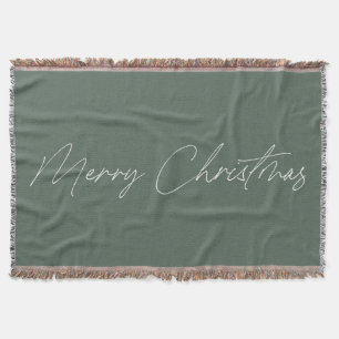 Minimale Sage Green Modern Script Merry Kerstmis Deken
