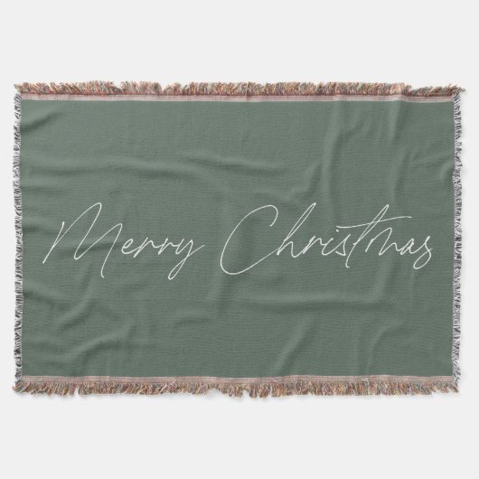 Minimale Sage Green Modern Script Merry Kerstmis Deken (Voorkant)