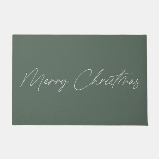 Minimale Sage Green Modern Script Merry Kerstmis Deurmat (Voorkant)