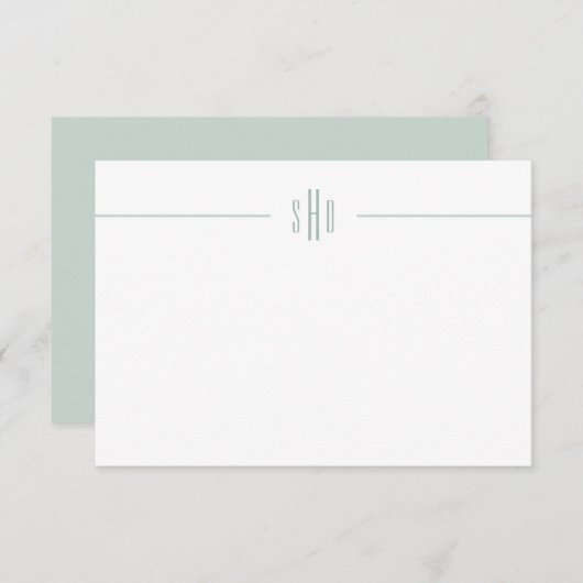 Minimale Sage Green Monogram Note Card Stationery Notitiekaartje (Voorkant / Achterkant)