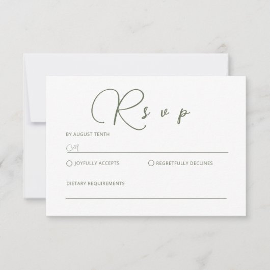 Minimale Sage Green RSVP-kaart Notitiekaartje (Voorkant)