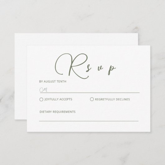 Minimale Sage Green RSVP-kaart Notitiekaartje (Voorkant / Achterkant)