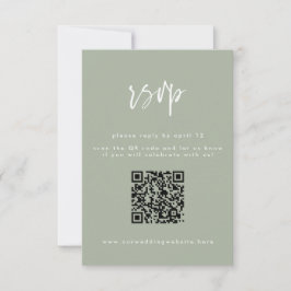 Minimale Sage Green Script Wedding QR Code RSVP Kaartje