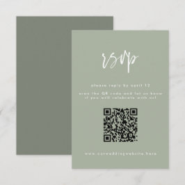 Minimale Sage Green Script Wedding QR Code RSVP Kaartje