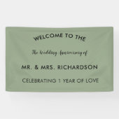 Minimale Sage Green Simple 1st Wedding Jubileum Spandoek (Horizontaal)