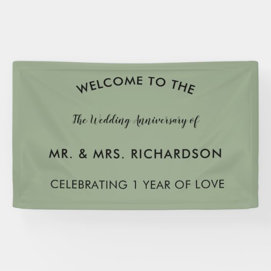 Minimale Sage Green Simple 1st Wedding Jubileum Spandoek (Horizontaal)