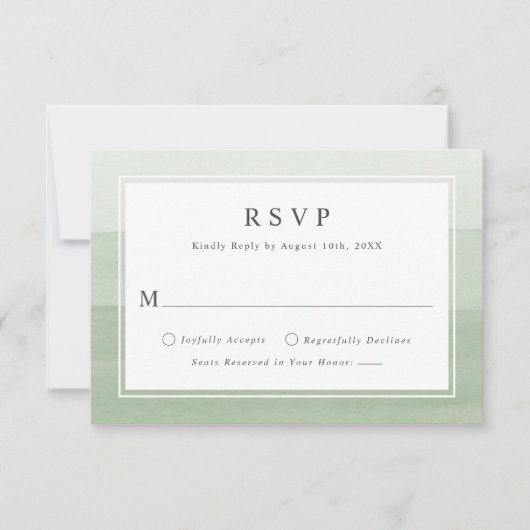 Minimale Sage Green Waterverf Ombre Wedding RSVP Kaartje (Voorkant)