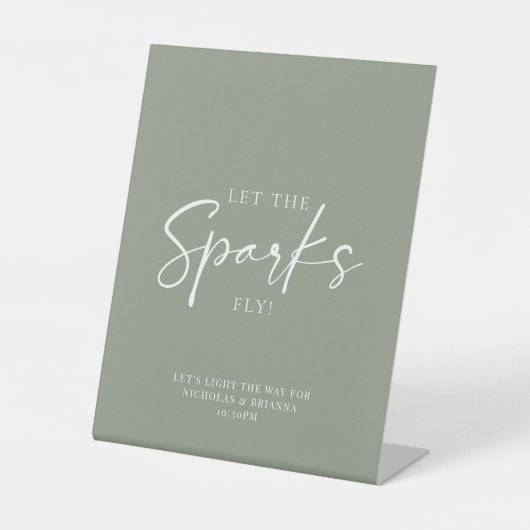 Minimale Sage Green Weddenschap Sparkler Verzenden Reclamebord Met Voetstuk (Voorkant)