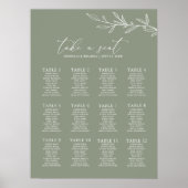 Minimale Sage Green Wedding 12 Table Seating Chart Poster (Voorkant)