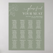 Minimale Sage Green Wedding 12 Table Seating Chart Poster (Voorkant)