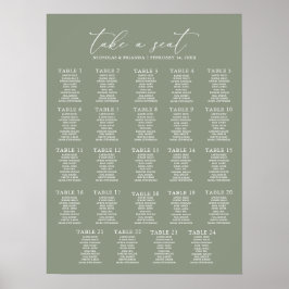 Minimale Sage Green Wedding 24 Table Seating Chart Poster