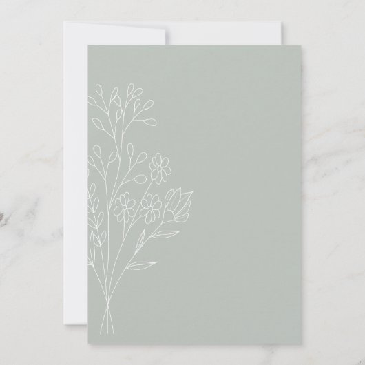 Minimale Sage Green White Wildflower Wedding Kaart (Achterkant)
