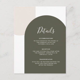 Minimale Sage Groen Boho Boog Bruiloft Details Informatiekaartje
