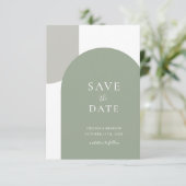 Minimale Sage Groen Boho Boog Formeel Script Trouw Save The Date (Staand voorkant)