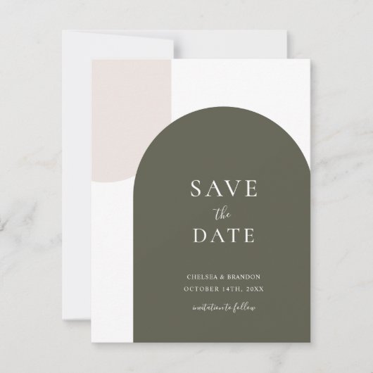 Minimale Sage Groen Boho Boog Landelijke Script Tr Save The Date (Voorkant)
