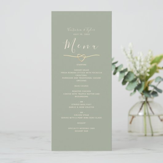 Minimale Sage Groen Trouw Dinner Menu (Staand voorkant)