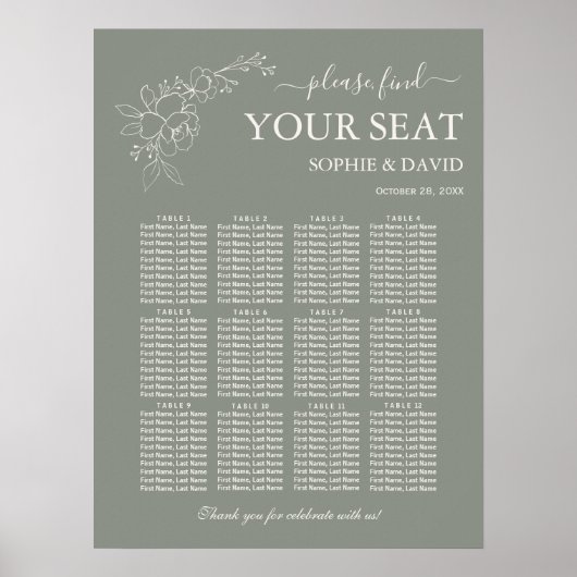 Minimale Sage Groene 12 Tafel Zittafel Grafiek Bru Poster (Voorkant)