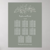 Minimale Sage Groene 8 Tafels Bruiloft Zittinggraf Poster (Voorkant)