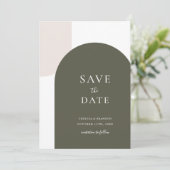 Minimale Sage Groene Boho Boog Witte Script Trouwd Save The Date (Staand voorkant)