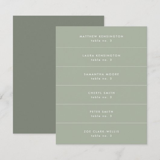 Minimale Sage Groene Bruiloft Plaats Naam Kaart (Voorkant / Achterkant)