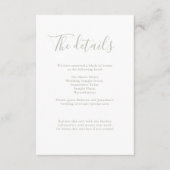 Minimale Sage Groene Budget Bruiloft Details Informatiekaartje (Voorkant)