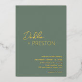 Minimale Sage Groene Moderne Bruiloft Folie Uitnodiging (Voorkant)