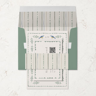 Minimale Sage Groene Streep Trouw Belly Band Uitnodigingen Wikkel