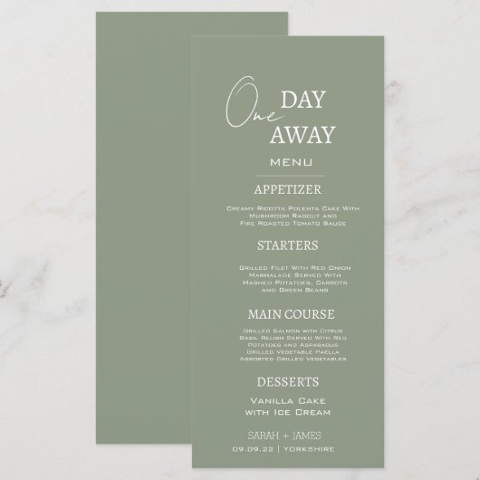 Minimale salie groen op een dag weg repetitie dine menu (Voorkant / Achterkant)