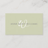 Minimale Saliegroen Witte Script Monogram Zakelijk Visitekaartje (Voorkant)