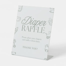 Minimale saliegroene babyshower luierraffle bord reclamebord met voetstuk