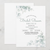Minimale saliegroene bloemige bruidsdouche brunch kaart (Voorkant / Achterkant)
