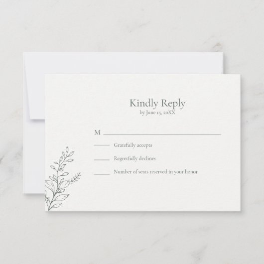 Minimale saliegroene botanische RSVP kaart (Voorkant)