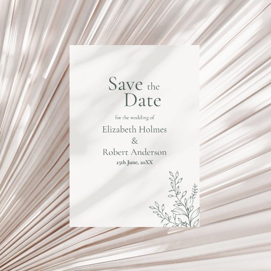Minimale saliegroene botanische Save the Date Kaart