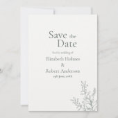 Minimale saliegroene botanische Save the Date Kaart (Voorkant)