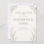 Minimale Saliegroene Botanische Trouwdag Save The Date (Voorkant)