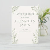 Minimale Saliegroene Botanische Trouwdag Save The Date (Staand voorkant)