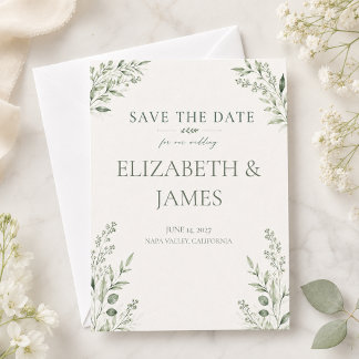 Minimale Saliegroene Botanische Trouwdag Save The Date