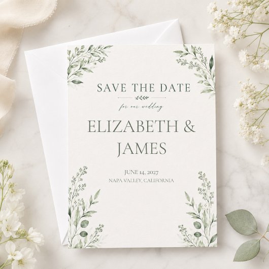 Minimale Saliegroene Botanische Trouwdag Save The Date